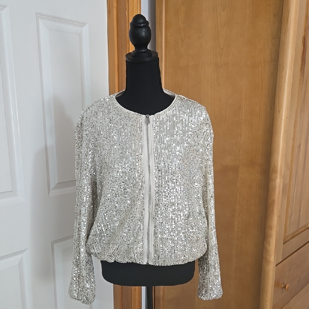 Halogen Sequin Silver Women's Jacket - image 1